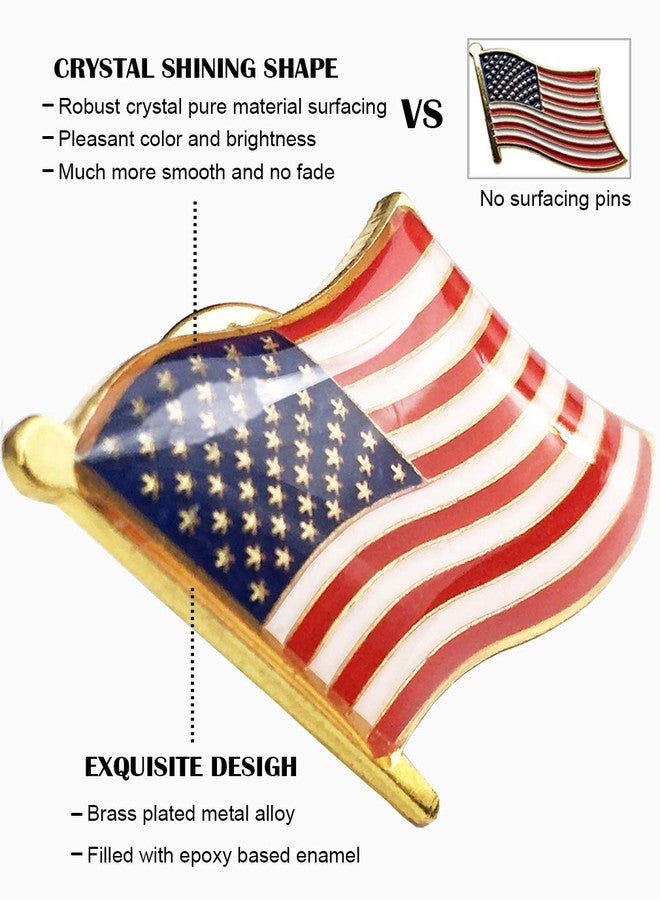MEUUT American Flag Lapel Pins - USA Metal Enamel Flag Pins United States US Waving Robust Crystal surfacing Badge brooch for patriotic display (50pcs) - Image 2